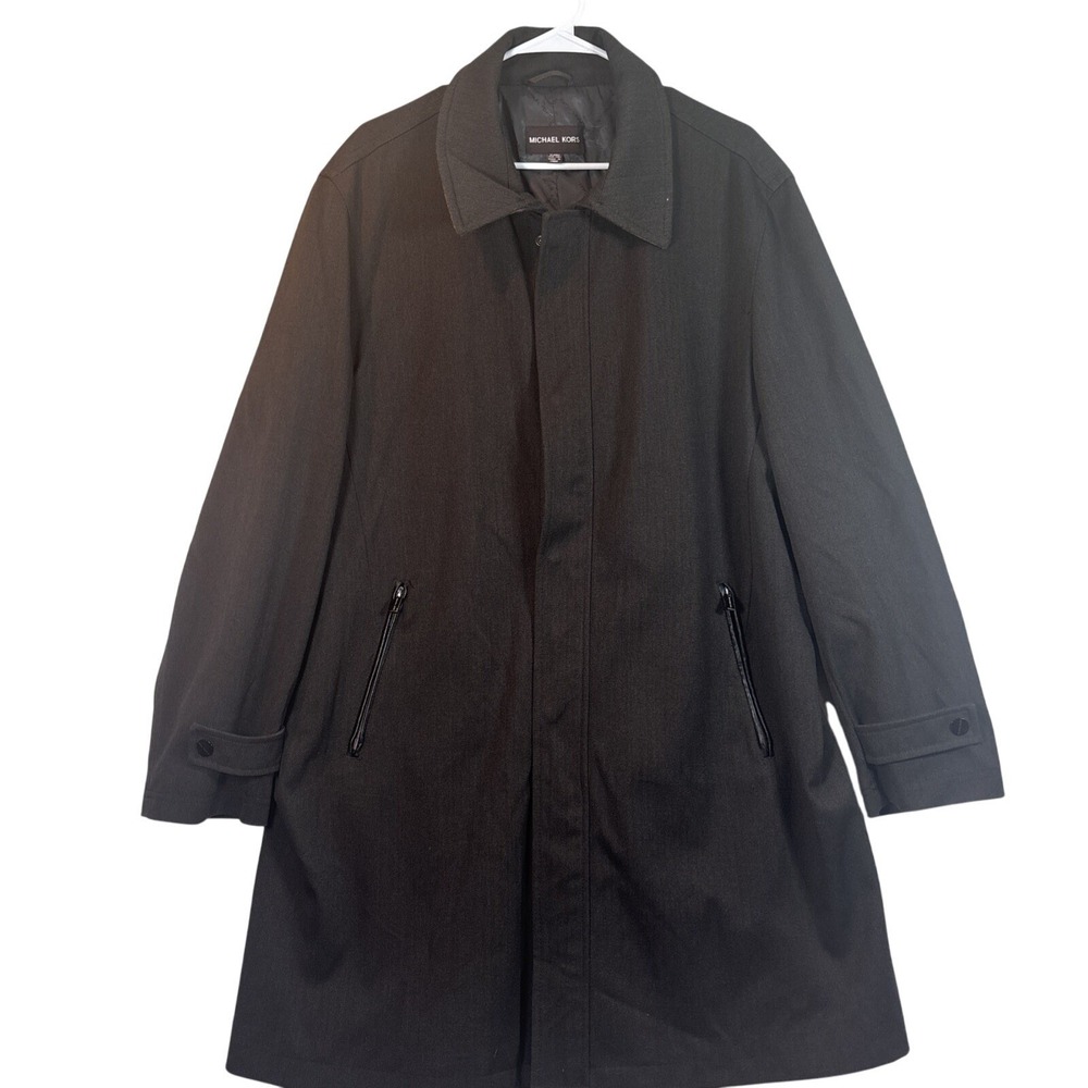 Michael Kors Mens Charcoal Herringbone Full Zip Lined Jacket Coat XL - Picture 2 of 16